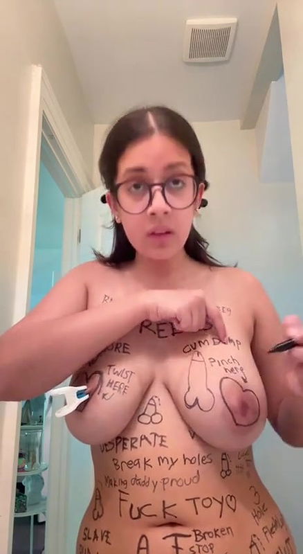 beautiful girl write her own body