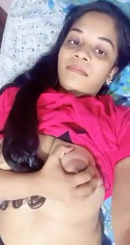 sexy girl boobs press lying on bed