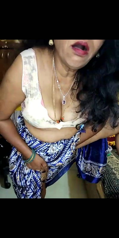 Satin silk saree aunty