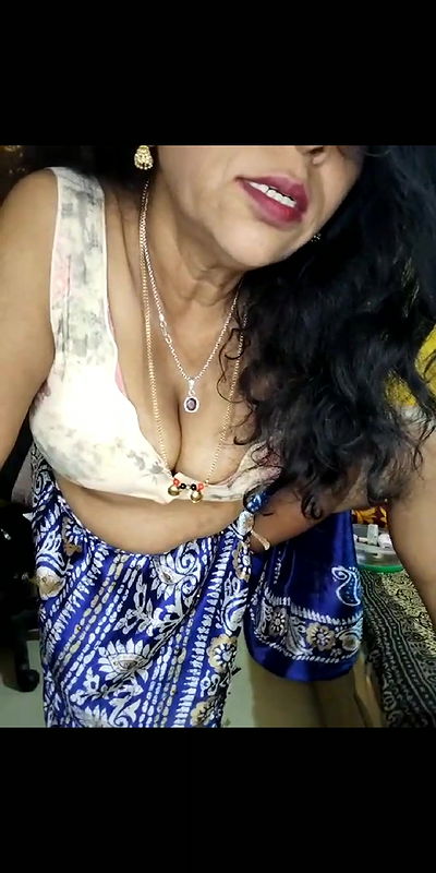 Satin silk saree aunty