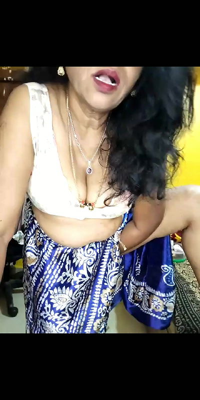 Satin silk saree aunty