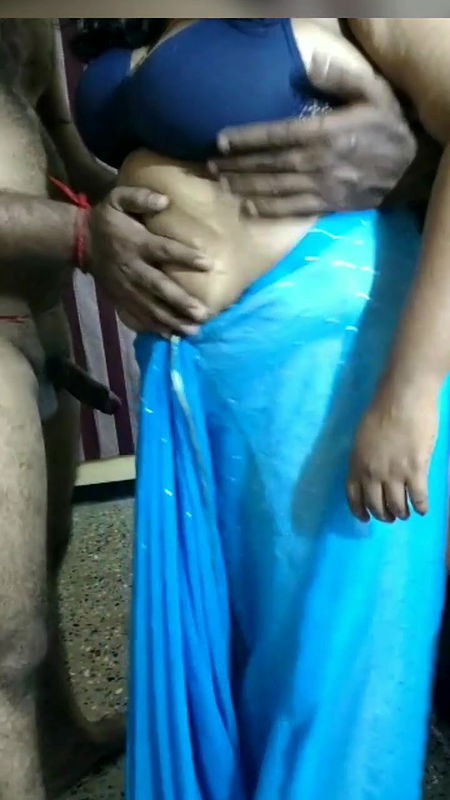 Blue saree aunty romance with two husbands