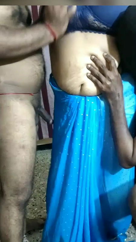 Blue saree aunty romance with two husbands
