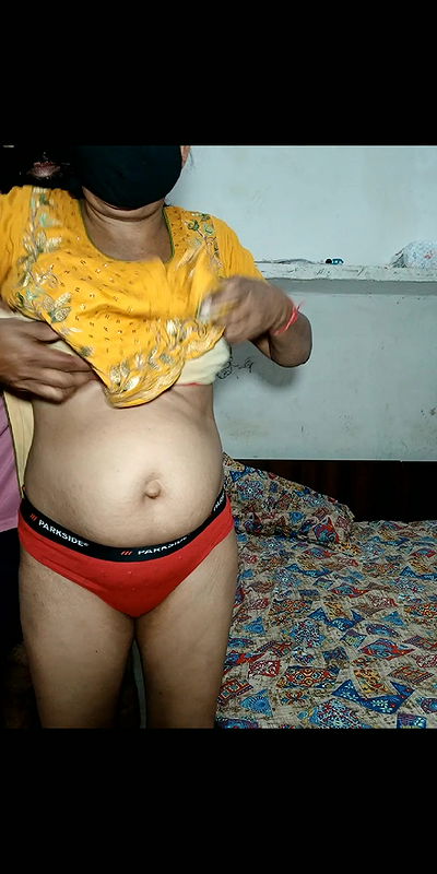 Yellow Punjab aunty remove dress by husband