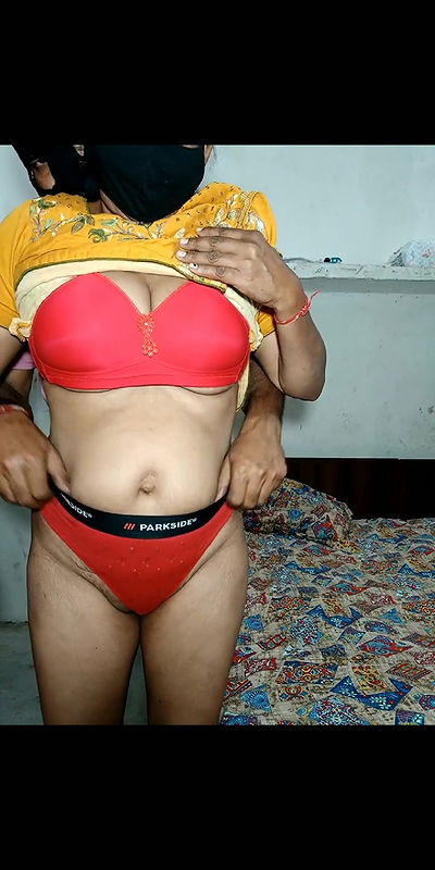 Yellow Punjab aunty remove dress by husband