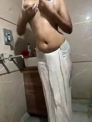 topless girl nude show in bathroom