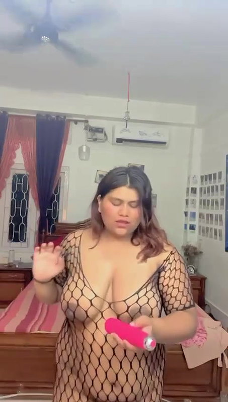 Chubby Horny Girl Msturbating In Fishnet Bodysuit Using A Vibrator