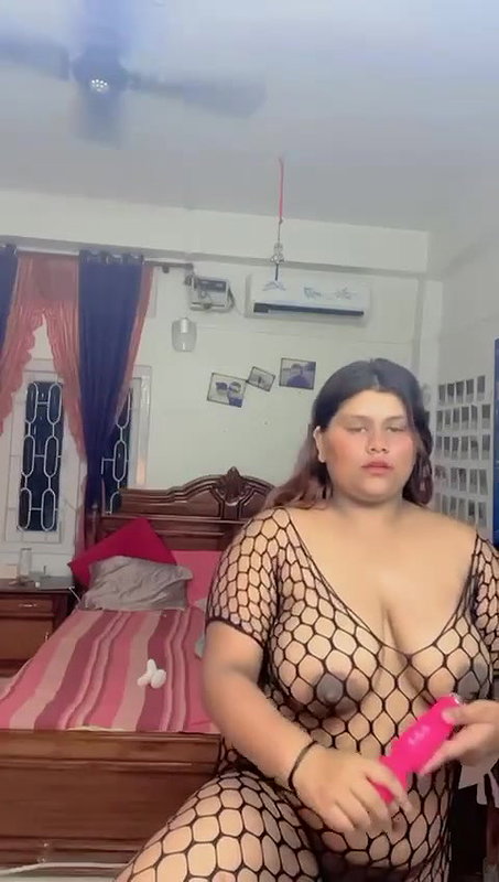 Chubby Horny Girl Msturbating In Fishnet Bodysuit Using A Vibrator