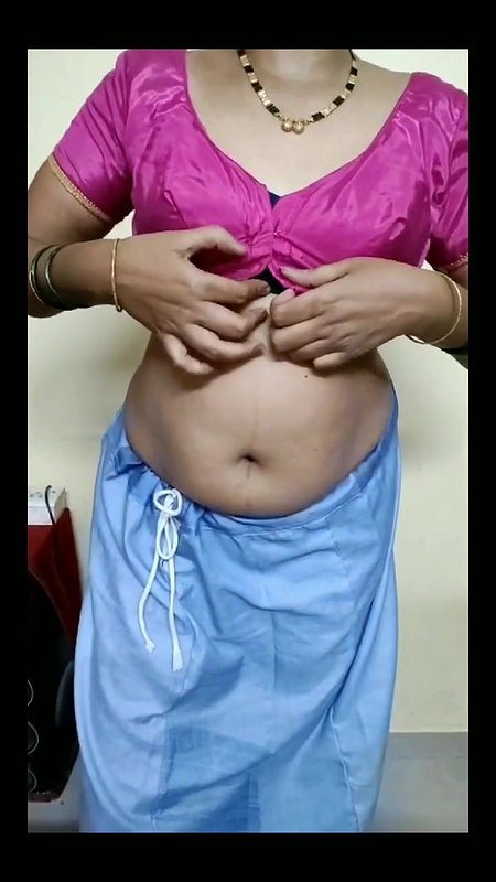 Hot pink satin silk saree aunty dress removed