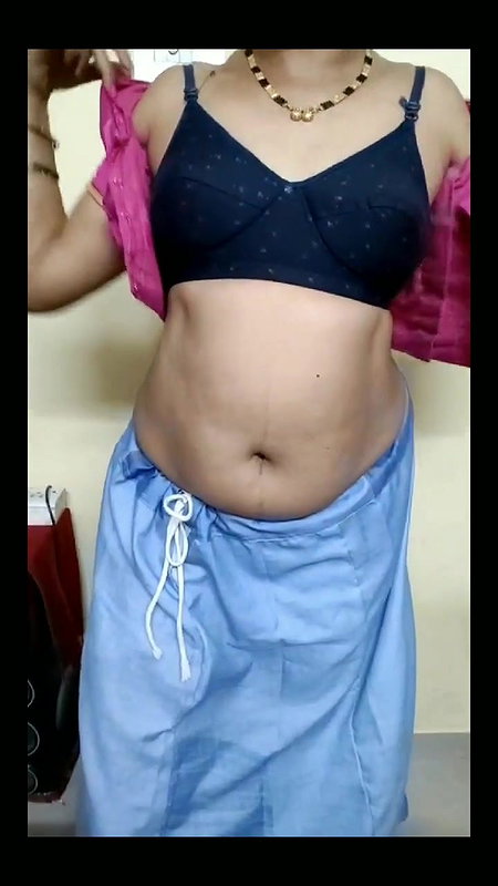 Hot pink satin silk saree aunty dress removed