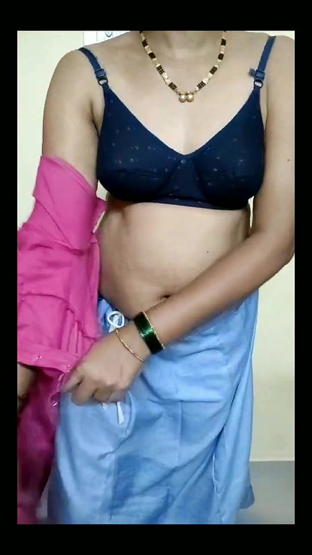 Hot pink satin silk saree aunty dress removed