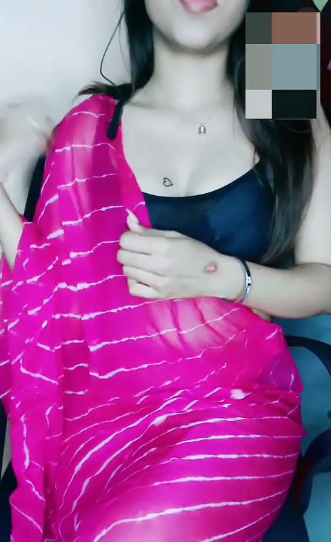 gorgeous sexy bengali horny babe with dark puffy nipples stripping saree fingering pussy on video call