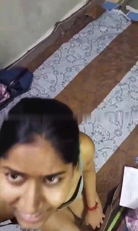 cute girlfriend in bra giving blowjob to boyfriend