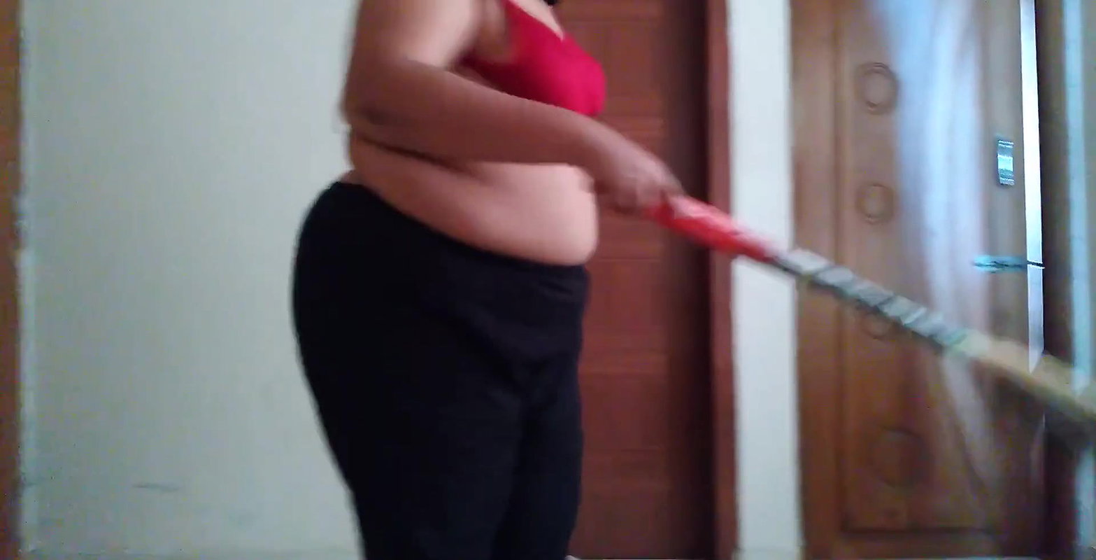 19y old sexy BBW hotel maid takes off her bra & nipples show as she sweeps the room Then she sex with the hotel guests