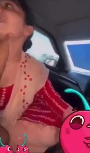 wife boobs press in car