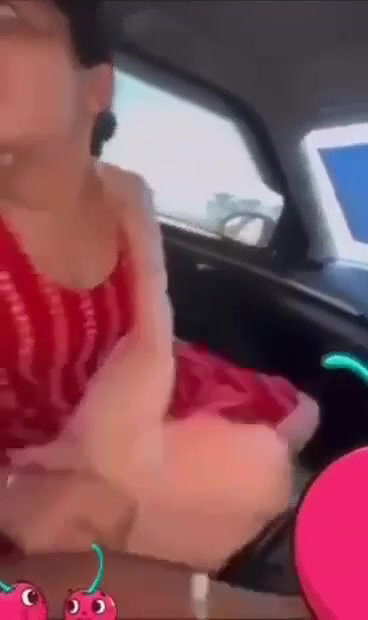 wife boobs press in car