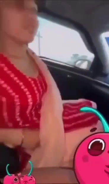 wife boobs press in car