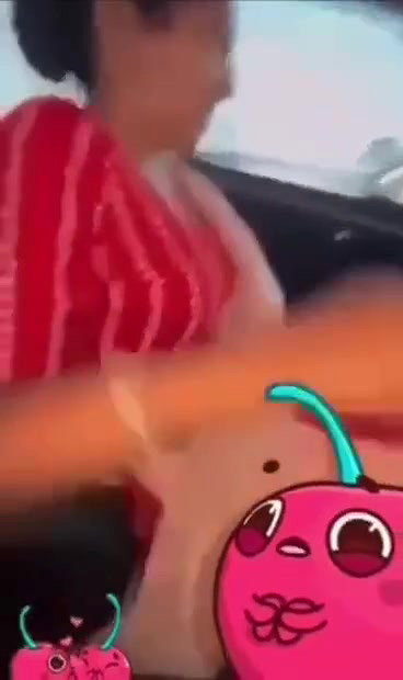 wife boobs press in car