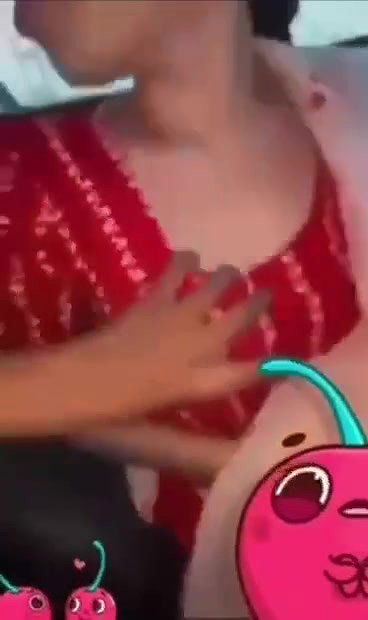 wife boobs press in car
