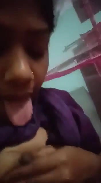 horny selfie girl boob show and viral licking