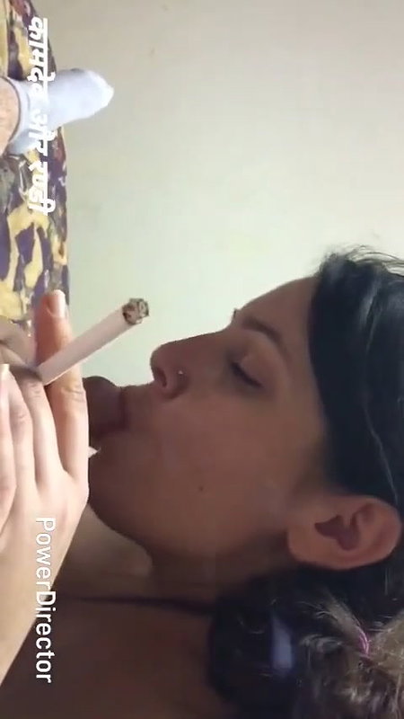 Horny Wife Smoking Cigarette Giving Blowjob