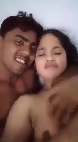 Indian newly married wife boob press romance