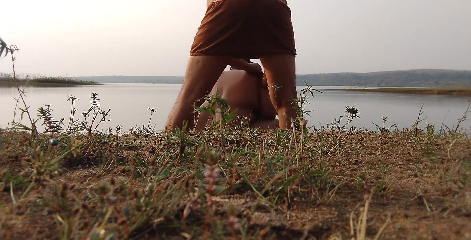 Hot desi sexy girl having fun here with village boyfriend taking bath on river.    .