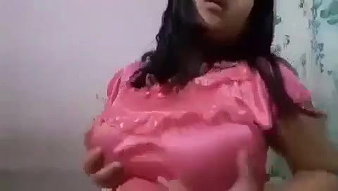 Satin nighty Nepali girl pressing big boobs