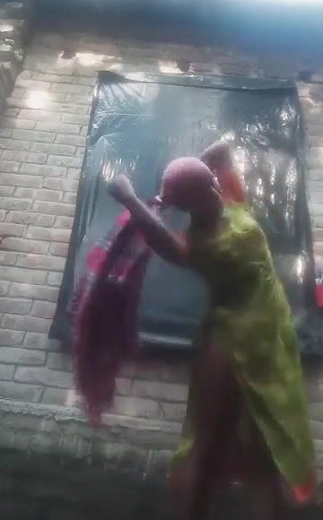 Bengali village girl bathing outdoors clip