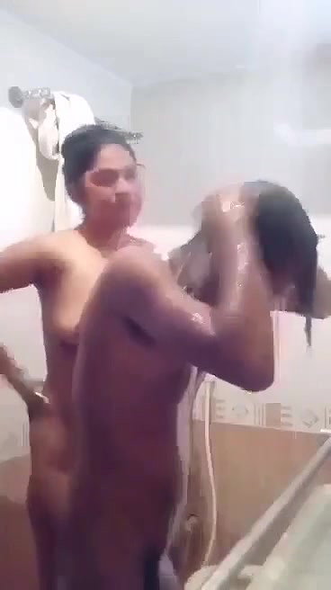 Desi married couple bathing naked under shower