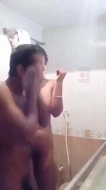 Desi married couple bathing naked under shower