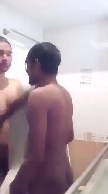 Desi married couple bathing naked under shower