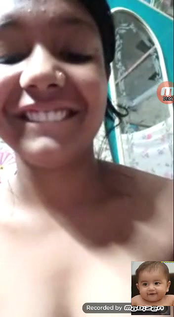 smiling beautiful girl topless on video call