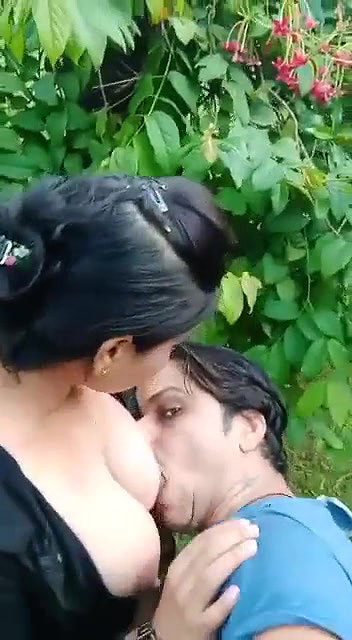 sucking boobs of gf outdoors on selfie cam