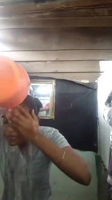 cute Tamil girl bathing on selsfie cam