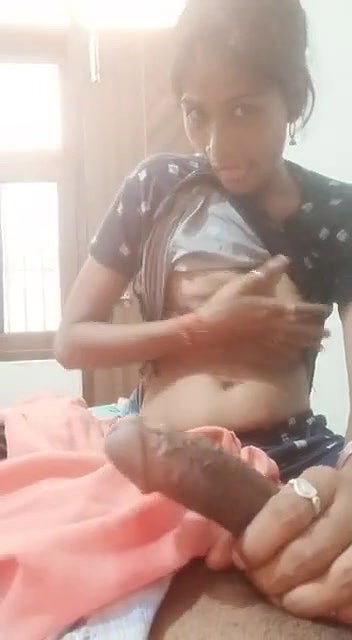slim Bhabhi showing boobs holding dick on hand