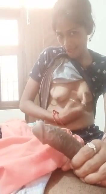 slim Bhabhi showing boobs holding dick on hand