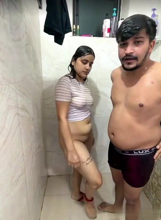 Indian Couples bathing showing