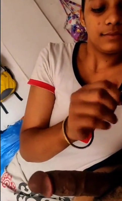 Indian cute girl oiling dick before sex
