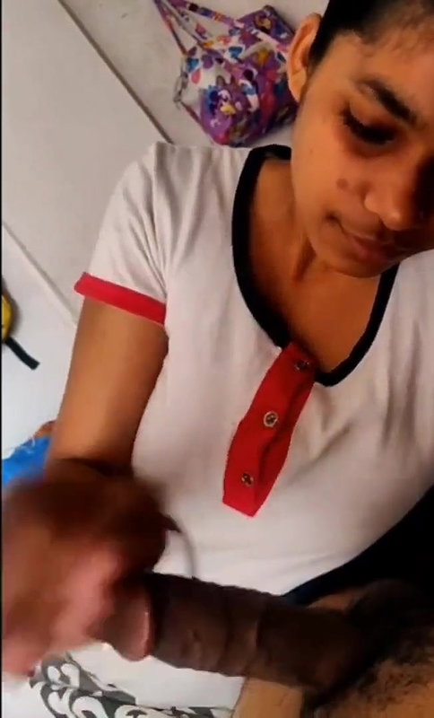Indian cute girl oiling dick before sex