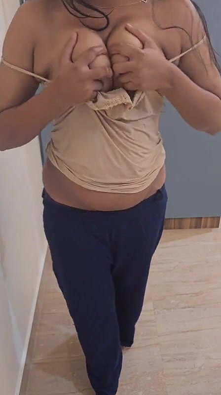 Indian girl pressing boob and showing her naked body