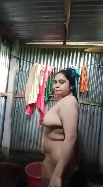 chubby village wife bathing nude
