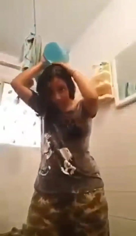 busty girl bathing