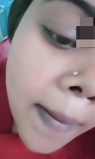 Indian girl pressing her boobs