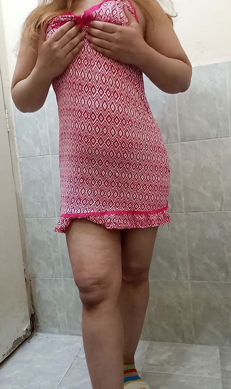 Real Pakistani Wife Striping Her Pink Nighty and Playing With Her Body