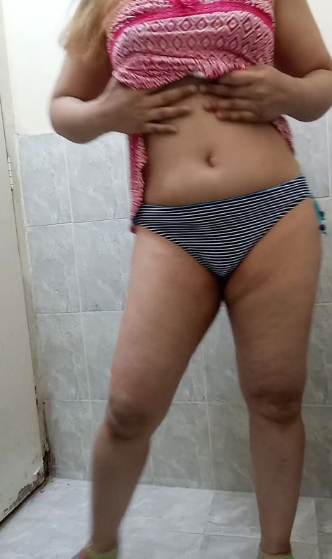 Real Pakistani Wife Striping Her Pink Nighty and Playing With Her Body