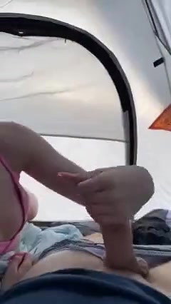 Real Stepsister Start Blowing His Brother In Tent Outside