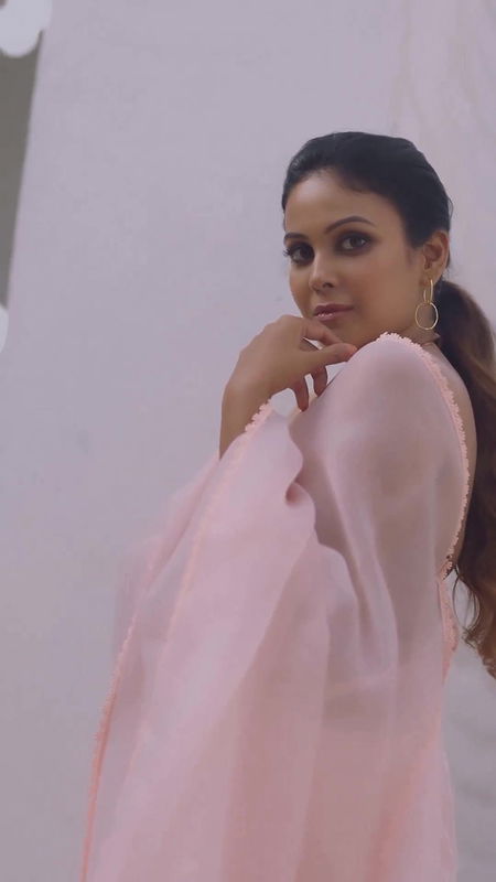 Chandini Tamilarasan huge boobs show in transparent blouse and saree