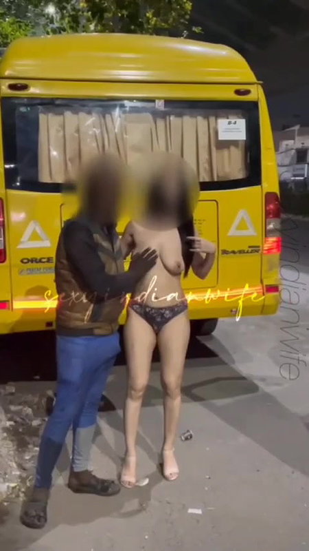 Sexy Indian wife dare nude in street public strip dress