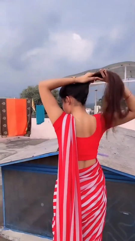 sanchita sexy navel in red saree